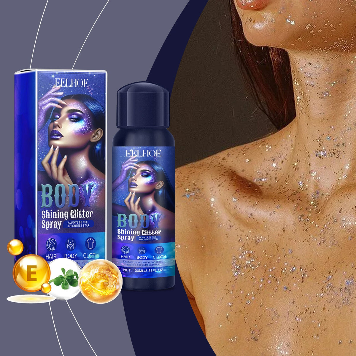 Glitter Spray Highlighter for Hair, Body & Clothing