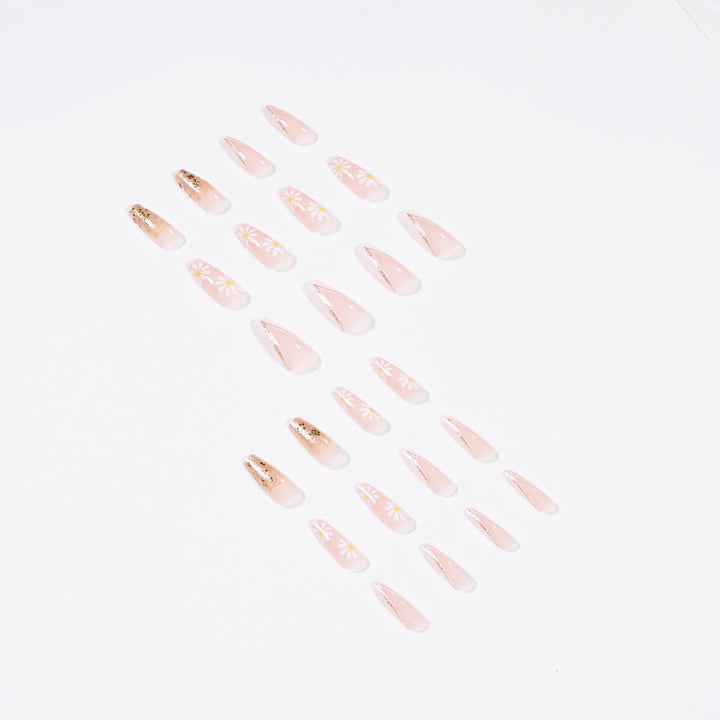 French Tip Press-On Nails with Gold Floral Accents