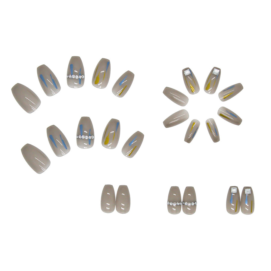 Transparent Gray Press-On Nails With Crystal Nail Art