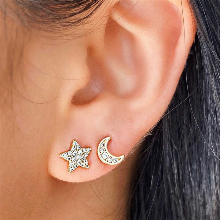 Celestial Earring Stud Set — 4-Piece S925 Silver & CZ Ear