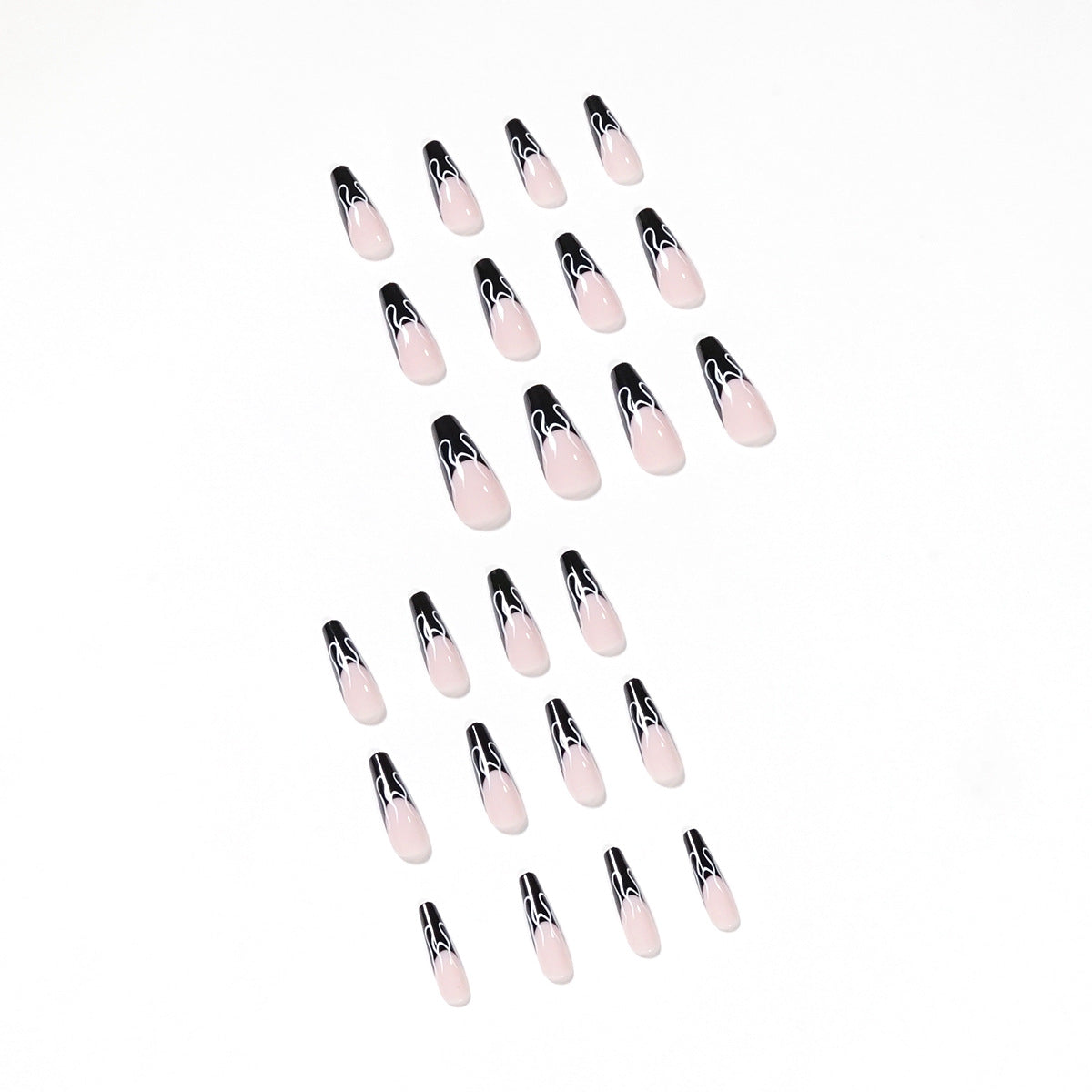 Black French Flame False Nails | Salon-Style Nail Art