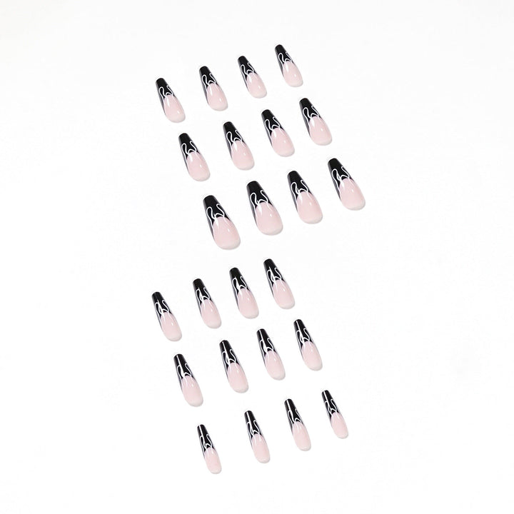 Black French Flame False Nails | Salon-Style Nail Art