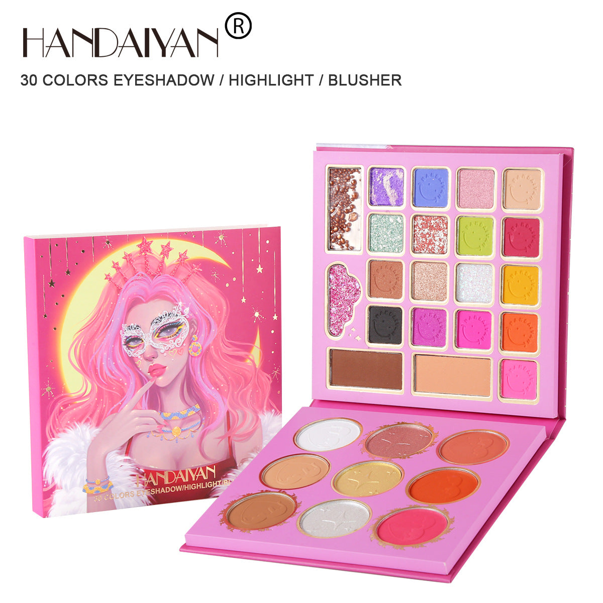 30-Color Makeup Palette for Eyes, Blush & Highlight