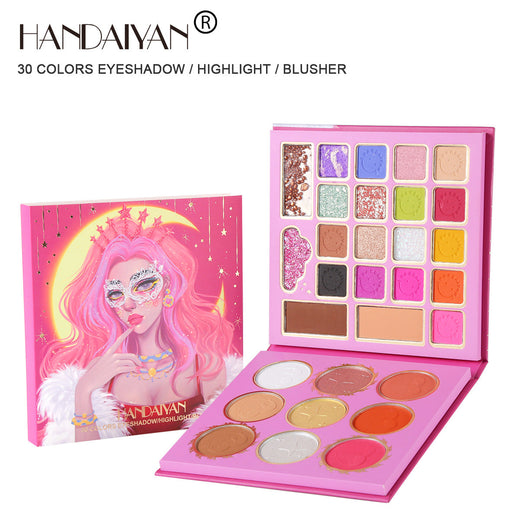 30-Color Makeup Palette for Eyes, Blush & Highlight