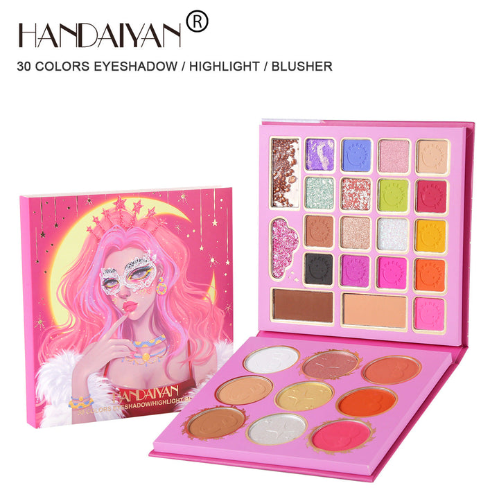 30-Color Makeup Palette for Eyes, Blush & Highlight