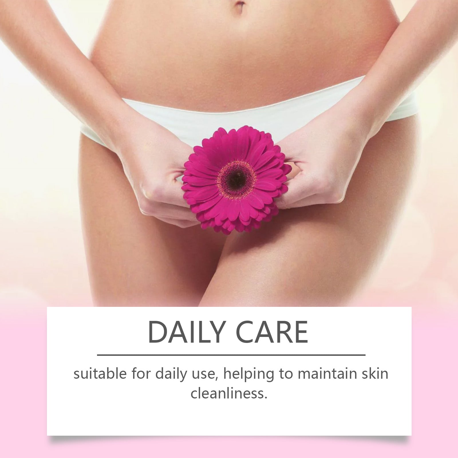 Woman's lower body with white underwear and magenta gerbera daisy flower symbolizing intimate care