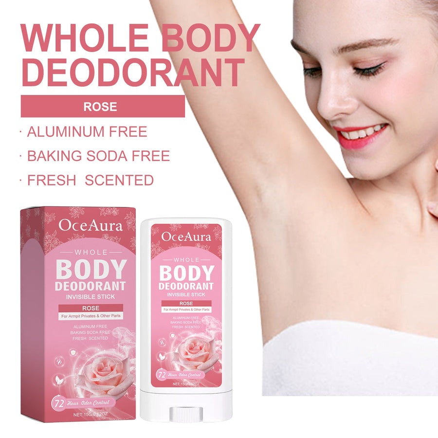Whole Body Deodorant Stick — 72H Aluminum‑Free Rose Scent