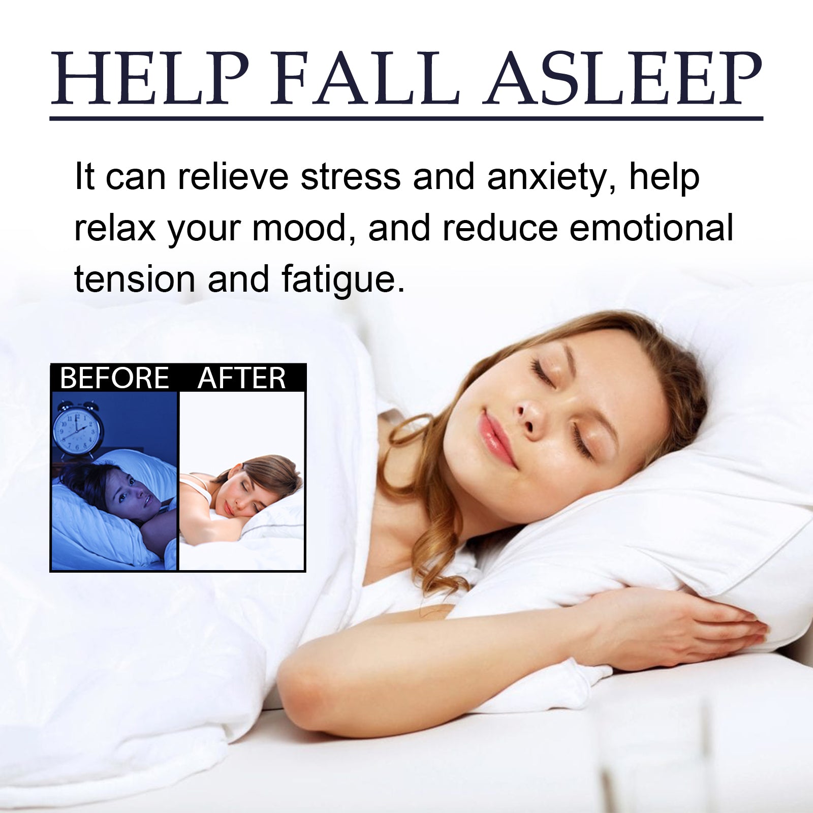 Product bottles with text describing biological clock adjustment, sleep quality improvement, and physical/mental health maintenance benefits