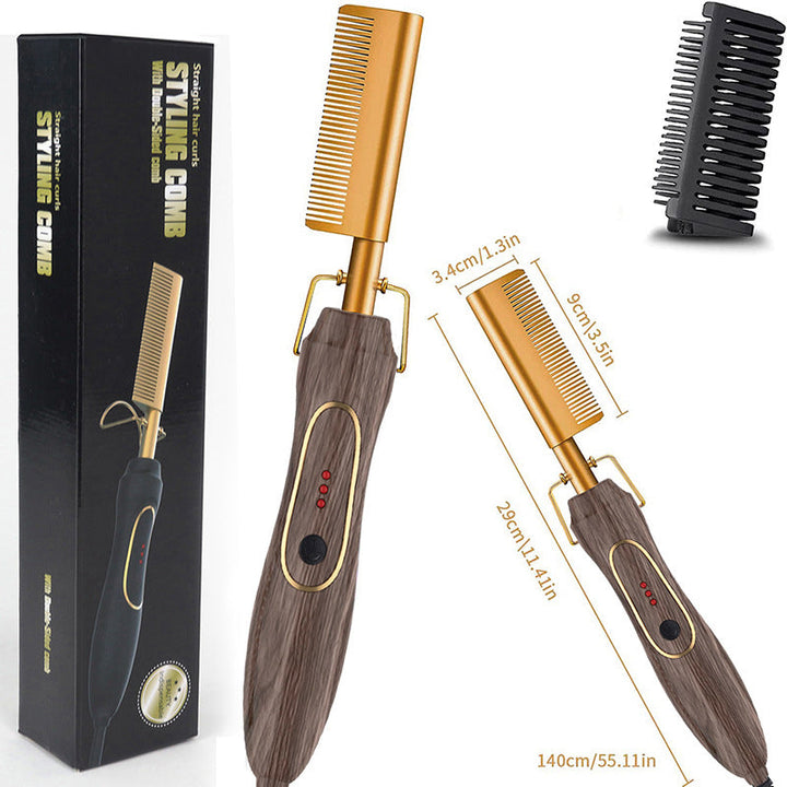 2‑in‑1 Electric Hot Comb Straightener & Curling Iron