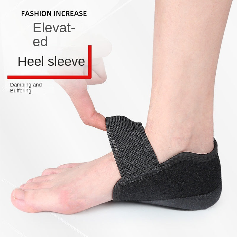 Close-up of heel sleeve showing damping, buffering, and elevated design with labeled features