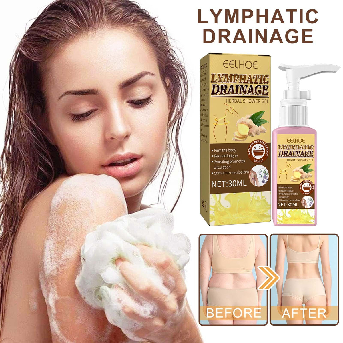 Ginger Lymphatic Drainage Shower Gel for Waist Shaping