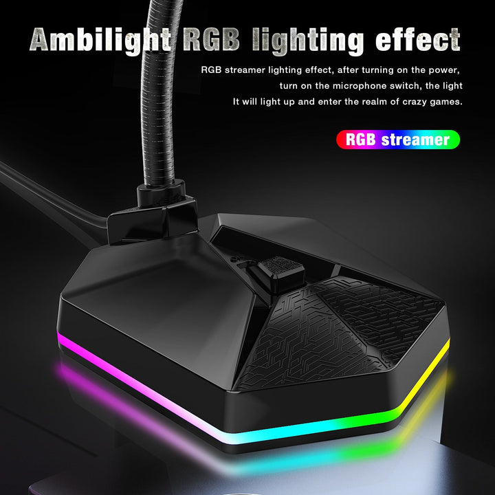 RGB USB Microphone for PC Gaming – No Drivers, Flexible