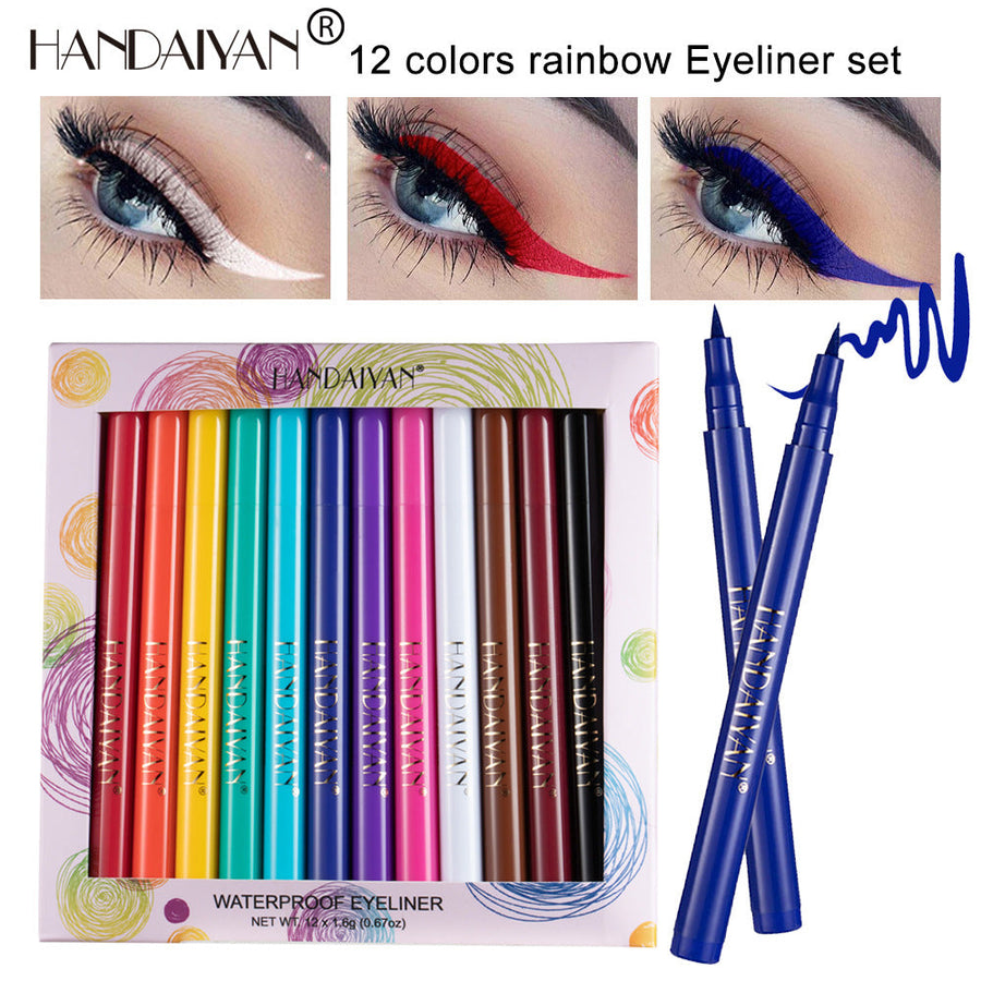 12-Color Waterproof Liquid Eyeliner Set for Bold Looks