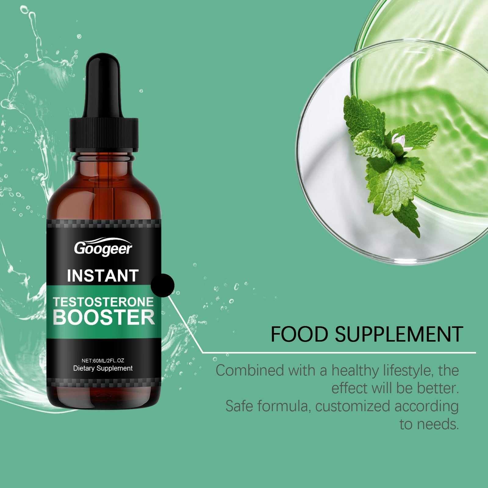 Health supplement benefits list with numbered claims and muscular physique imagery
