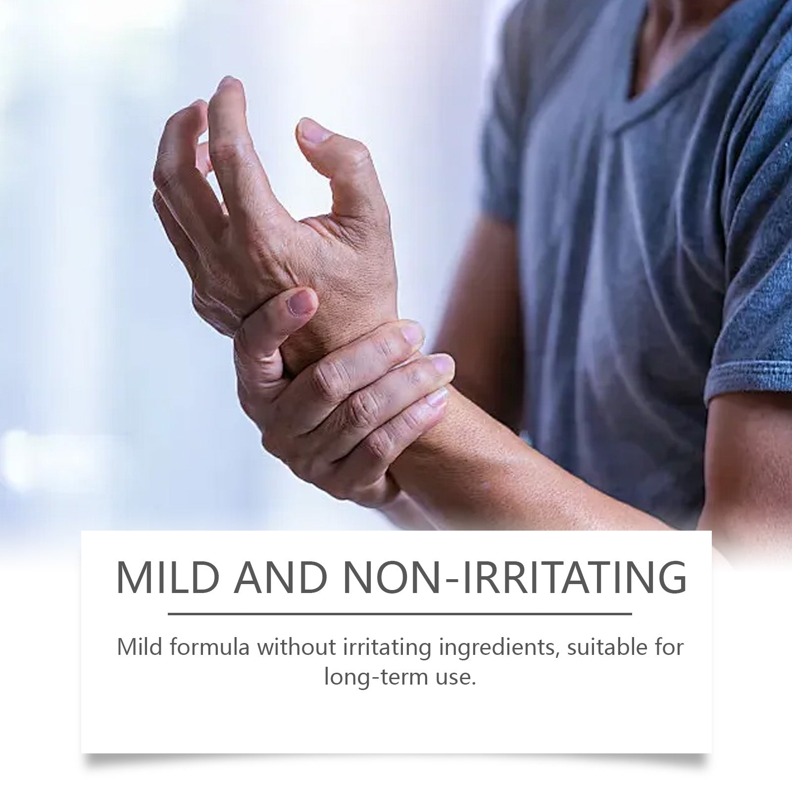 Split-screen showing packaging on left and on right a person gripping their knee with red heat map overlay indicating pain relief zones
