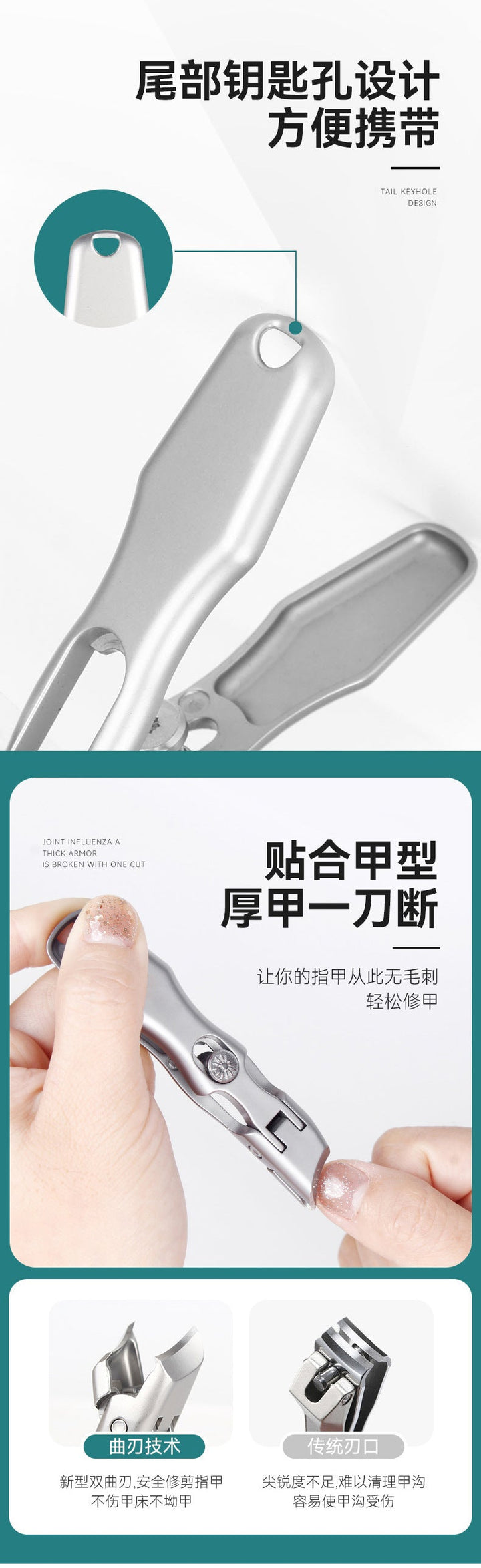 Slanted Nail Clippers for Thick Nails, Steel Splash-Proof