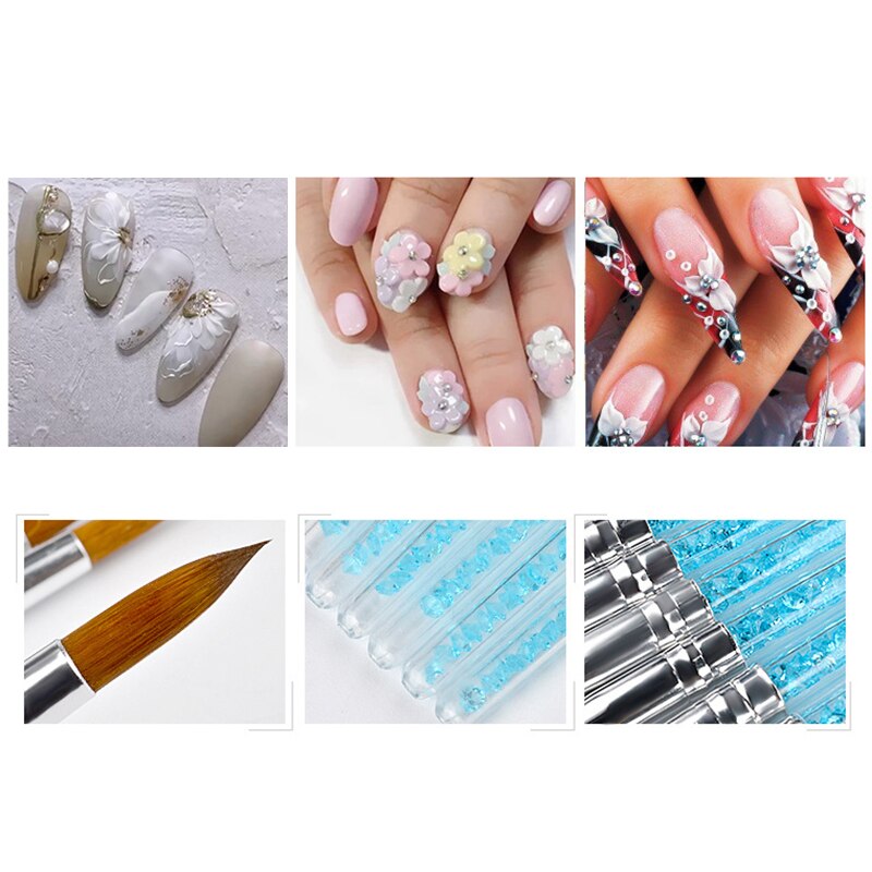 6-Piece Kolinsky Acrylic Nail Brush Set — Rhinestone