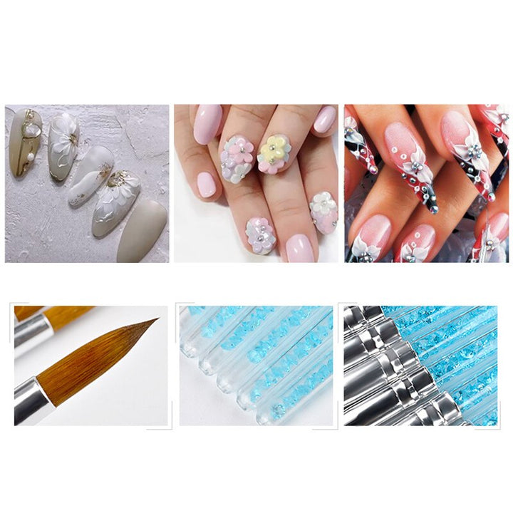 6-Piece Kolinsky Acrylic Nail Brush Set — Rhinestone