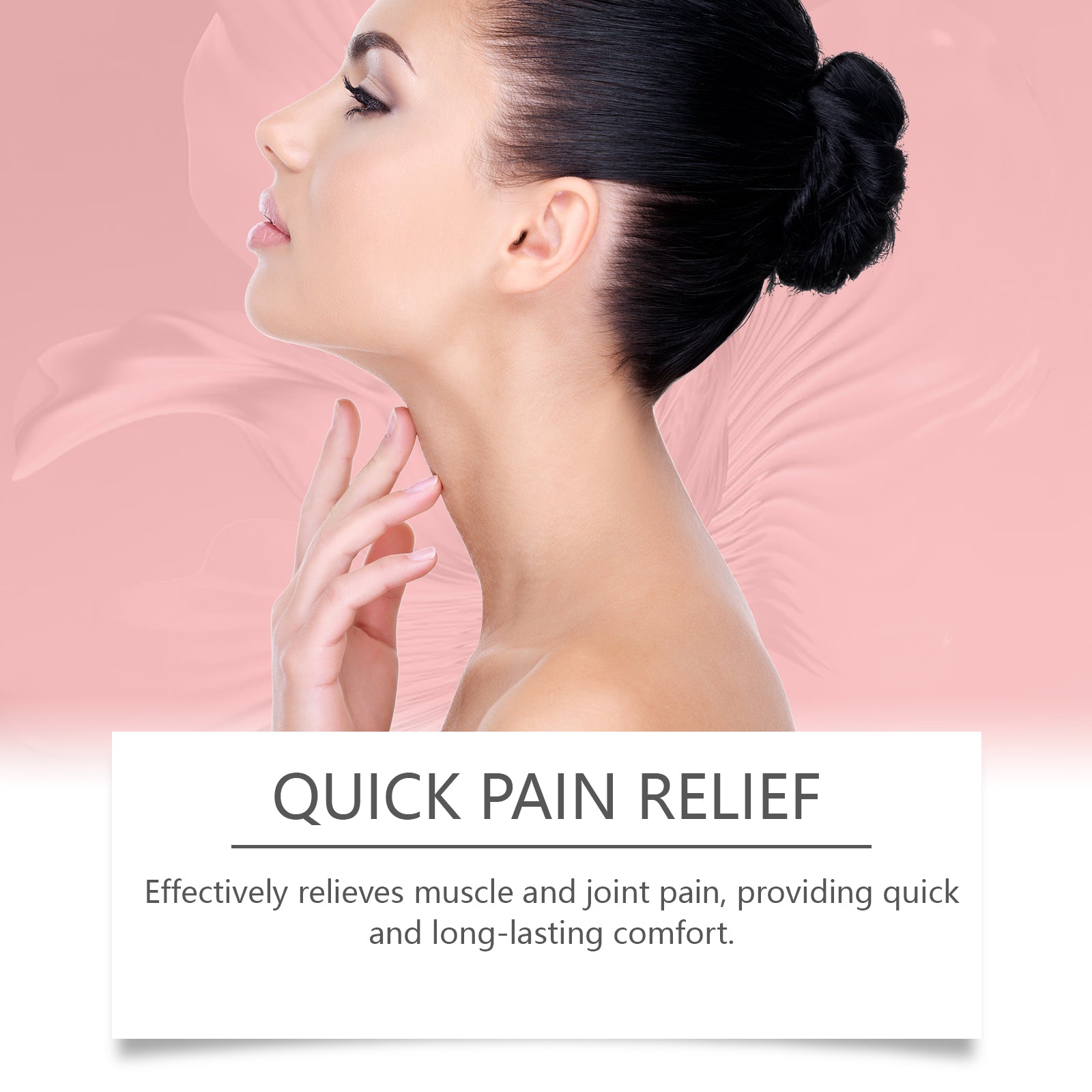 Woman applying patch to neck area with product packaging visible