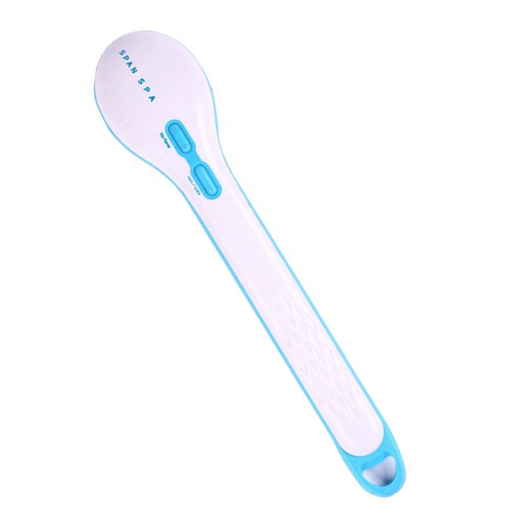Close-up of main handle showing 'SPAN SPA' branding and dual speed control buttons on ergonomic body with blue accents