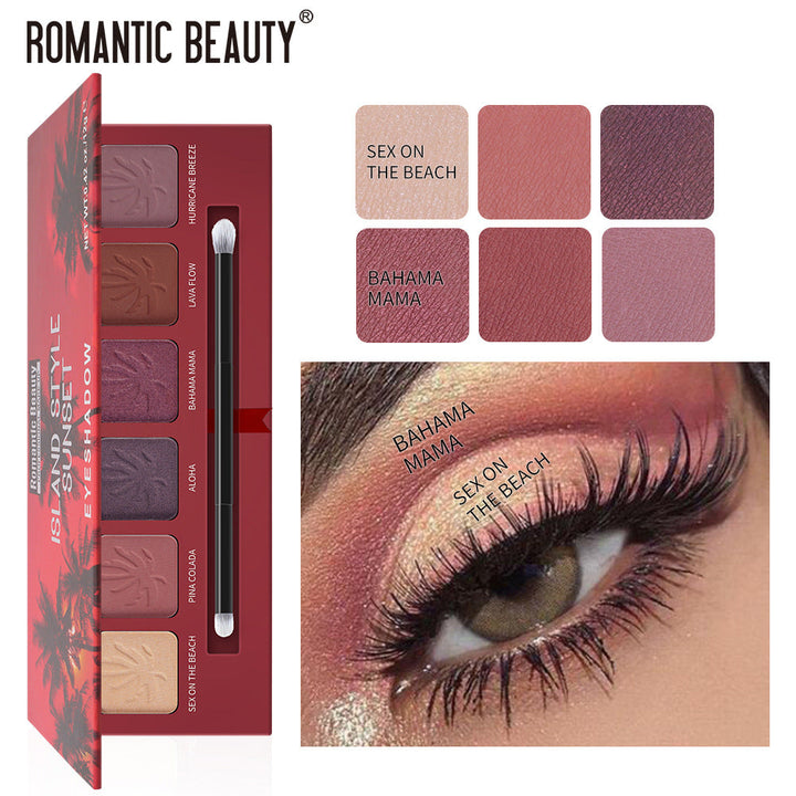 Sunset Eyeshadow Palette, 6 Colors With Dual-Ended Brush
