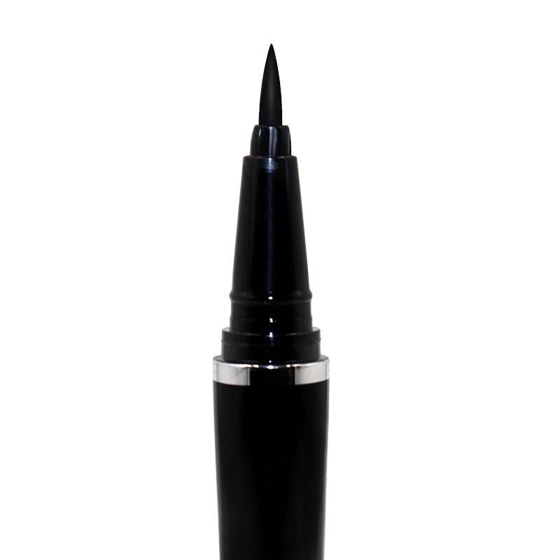 Product package with brand logo displayed alongside pen and cap