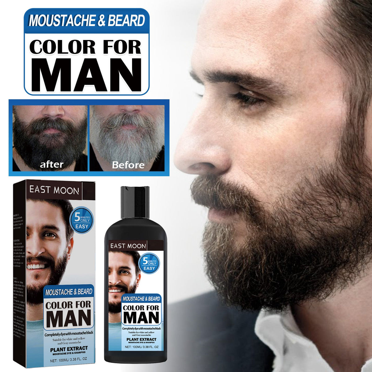 Beard Dye Shampoo — Jet Black in 5 Minutes, Plant-Based