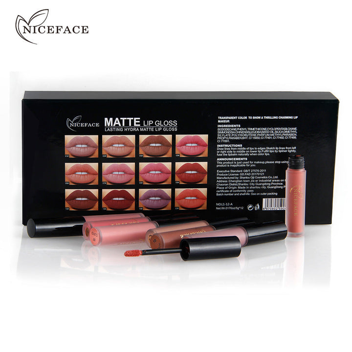 12-Color Matte Lip Gloss Gift Set for Lasting Color