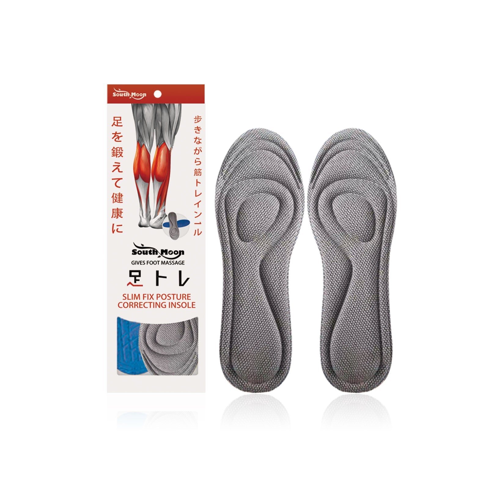 Close-up of grey textured insole showing contoured arch support ridges and massage zones