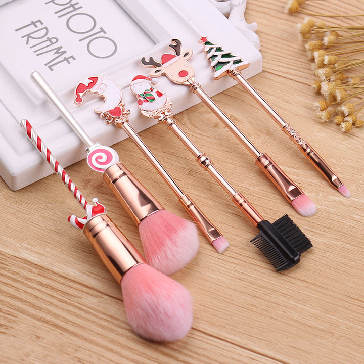 Christmas Makeup Brushes Set — Soft Synthetic Hair, Holiday