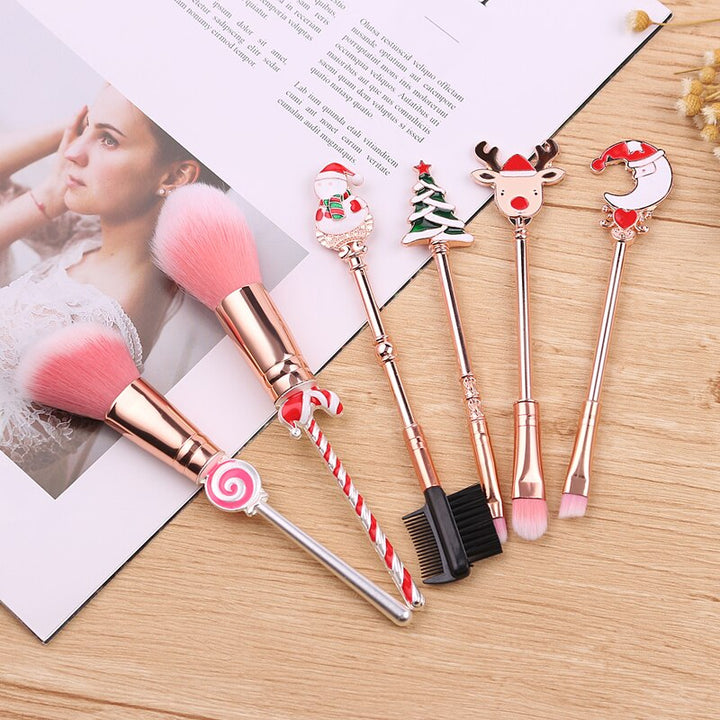Christmas Makeup Brushes Set — Soft Synthetic Hair, Holiday