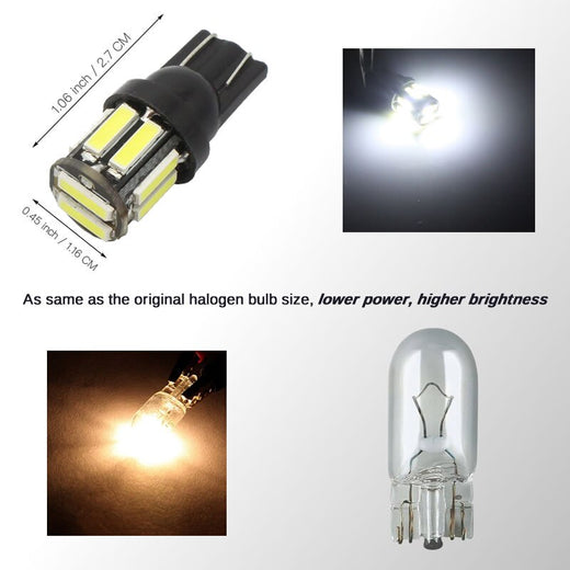 4Pcs T10 LED Bulbs — 80% Less Power, 360° Bright White Light
