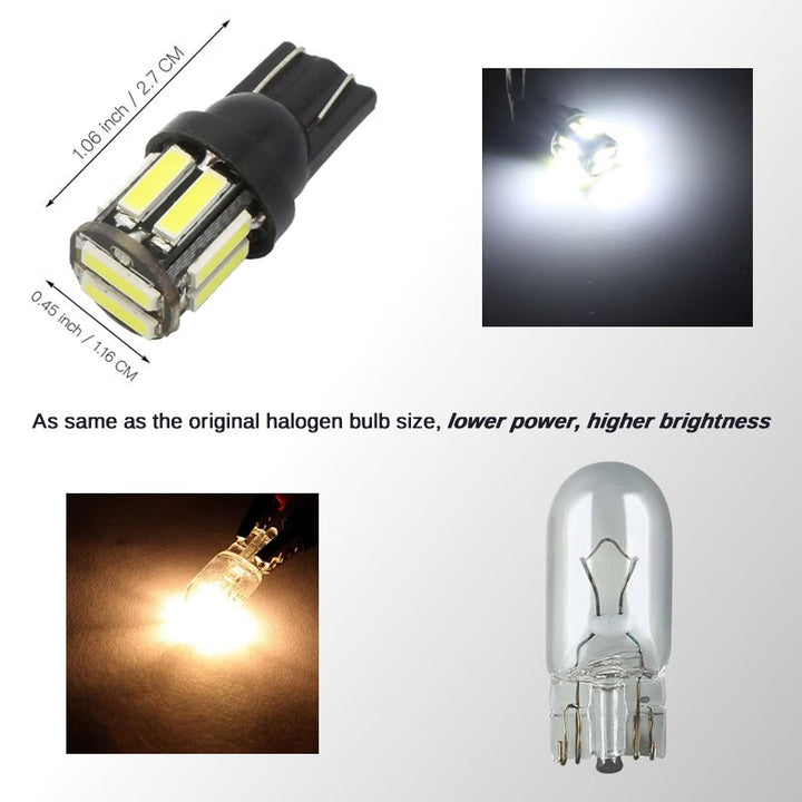 4Pcs T10 LED Bulbs — 80% Less Power, 360° Bright White Light