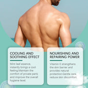 Product packaging and jar showing Ximonth Men's Prickly Heat Powder with applicator puff