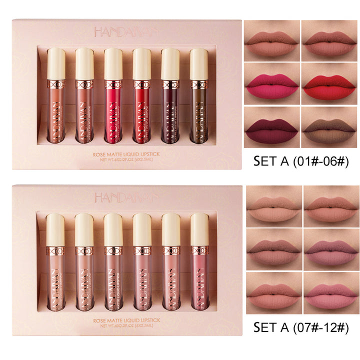 6-Shade Rose Matte Liquid Lipstick Set for Every Look