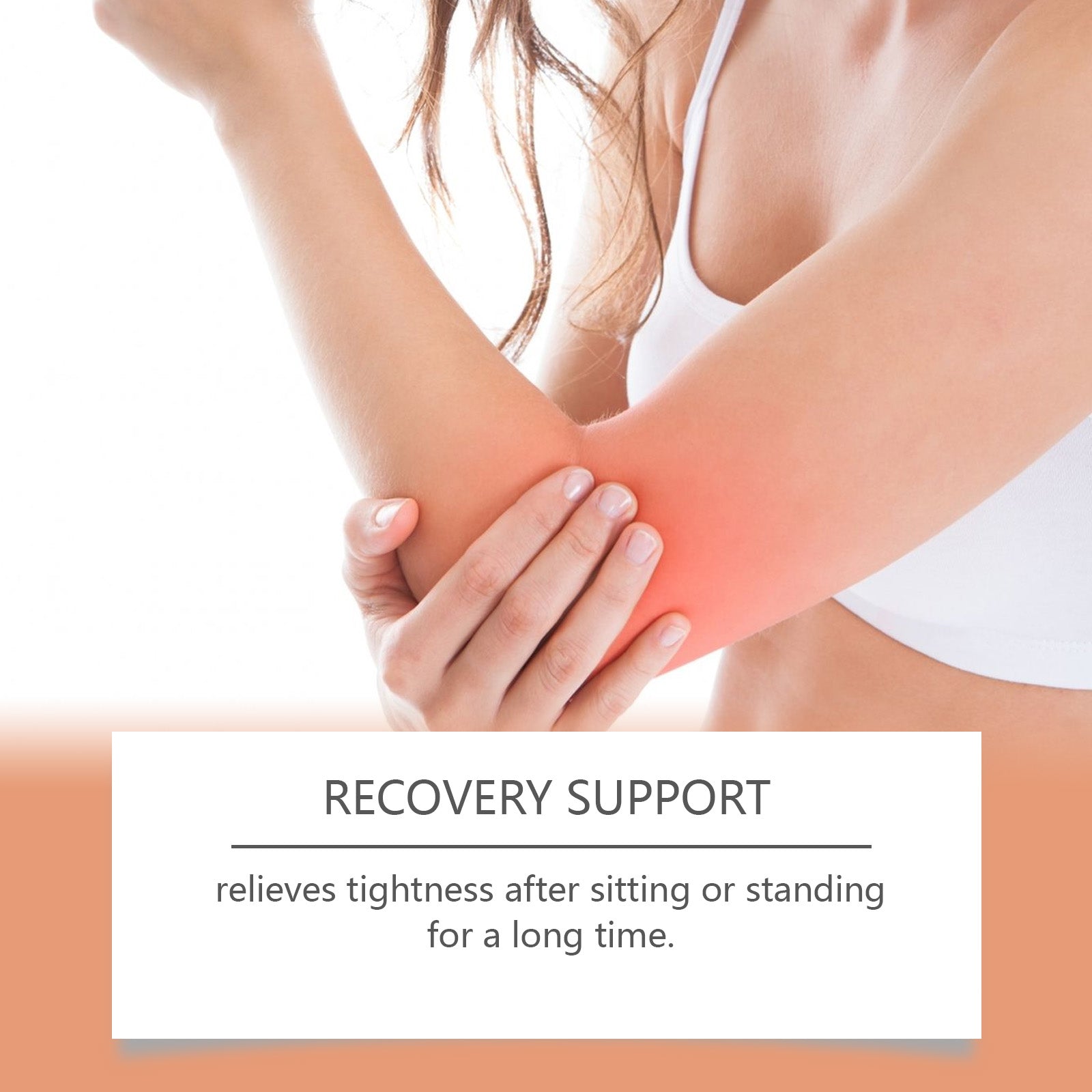 Lifestyle image of person seated holding knee with two feature cards: 'Multi-Part Care' for joints/muscles/skin and 'Light Penetration' for absorption efficiency