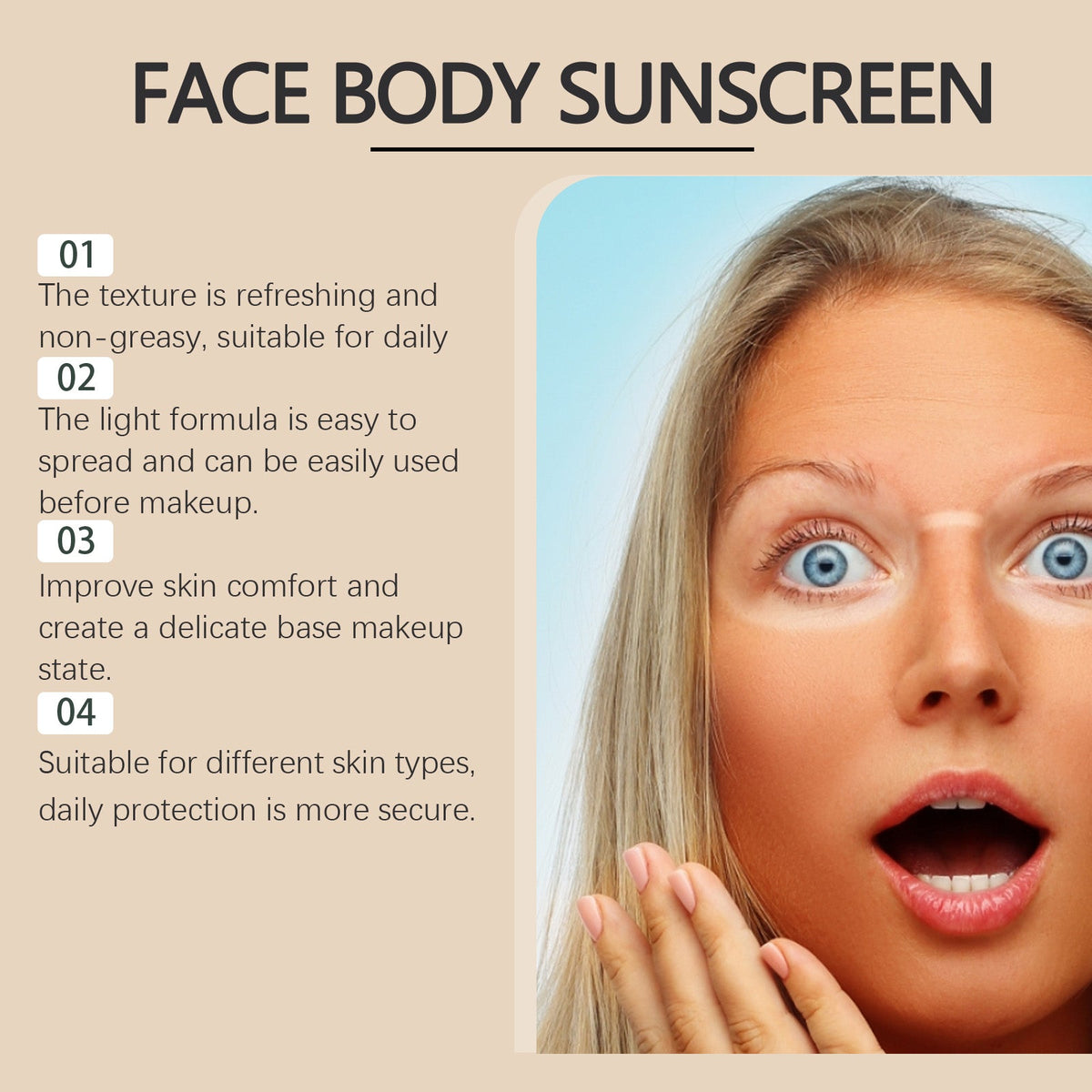 SPF 50 Mineral Sunscreen Cream Non-Greasy Under Makeup
