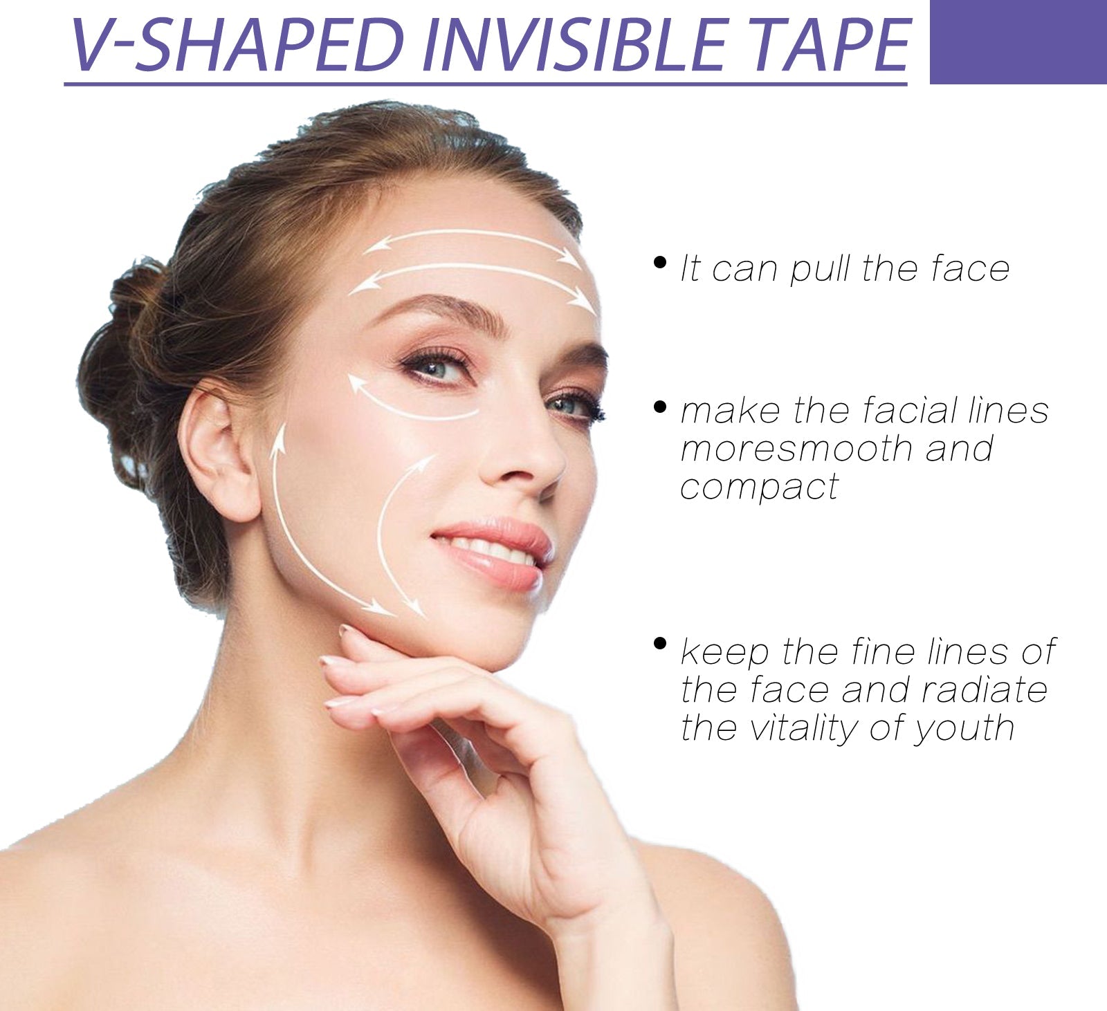 EELHOE V-Shape Face Adhesive Tape 40-piece pack with purple gradient packaging showing brand logo, product illustration, and included applicators