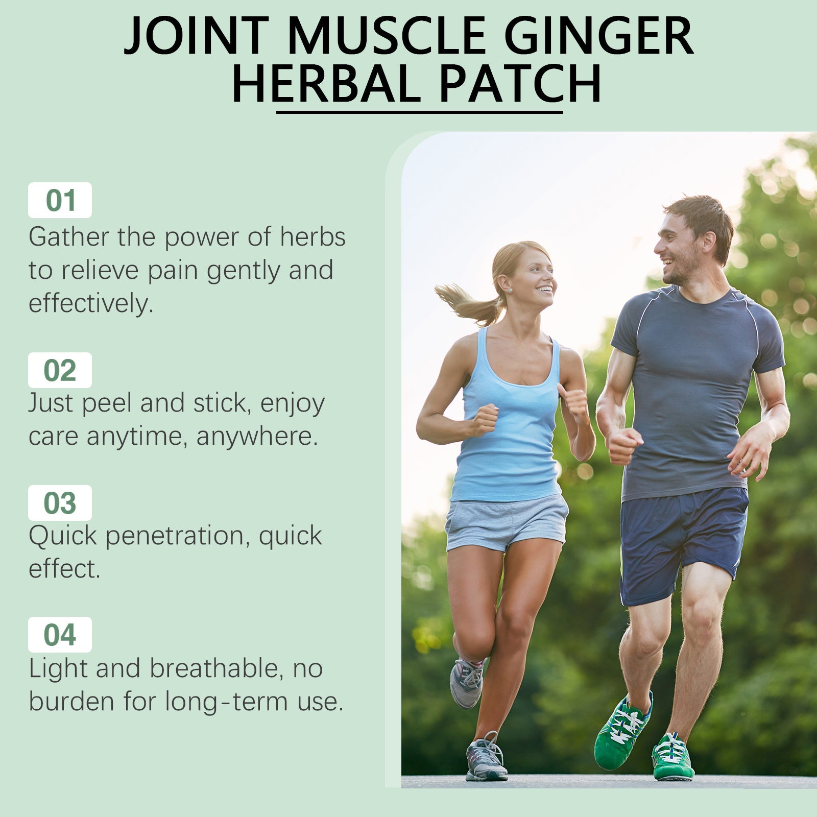 Senior man jogging outdoors with four benefit callouts: enhance joint function, reduce inflammation, relieve joint pain, keep joints healthy