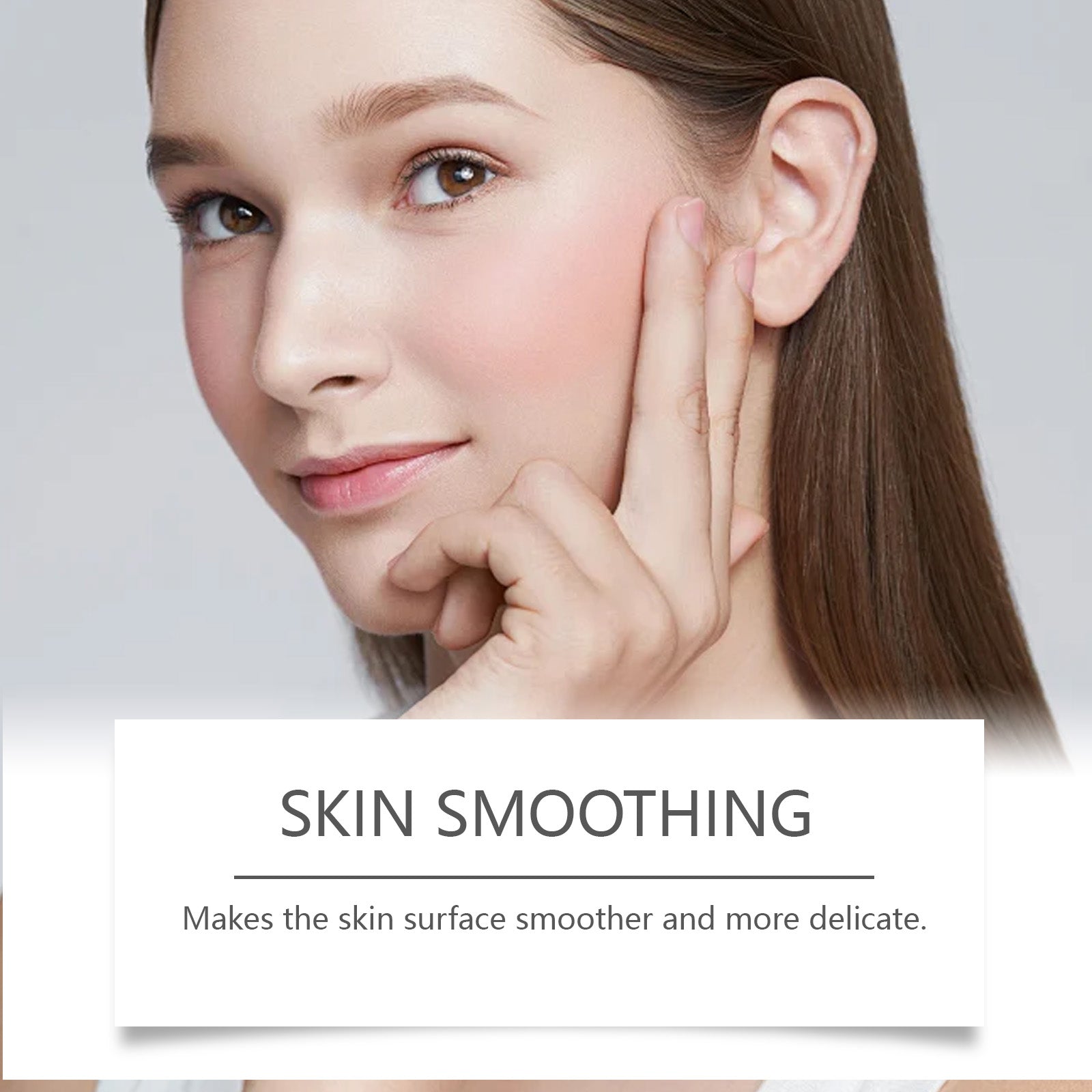 Woman's face profile before and after with magnified skin close-up showing dry, flaky texture transforming to smooth, hydrated complexion