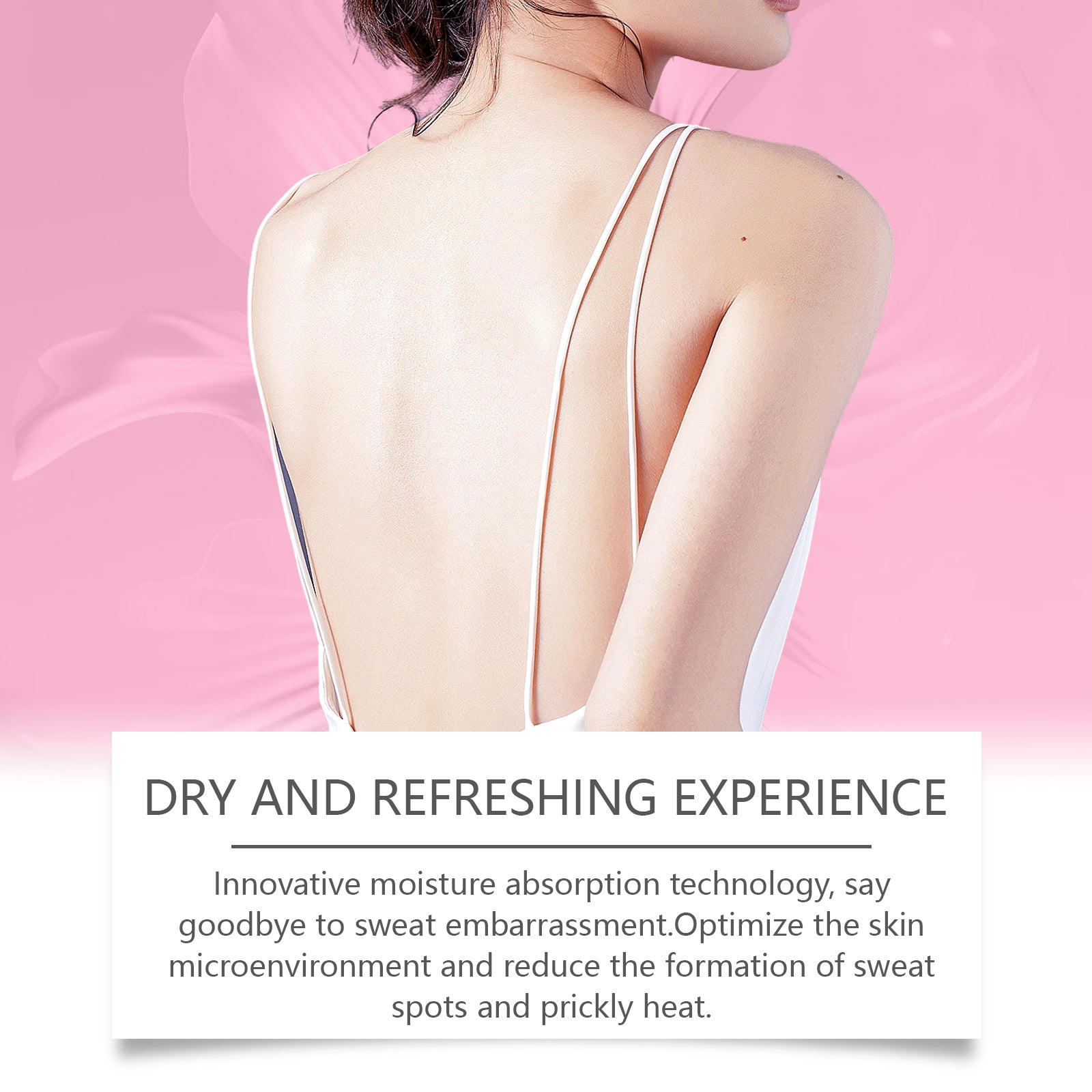 Side-by-side comparison of irritated skin with visible prickly heat rash versus smooth, clear treated skin