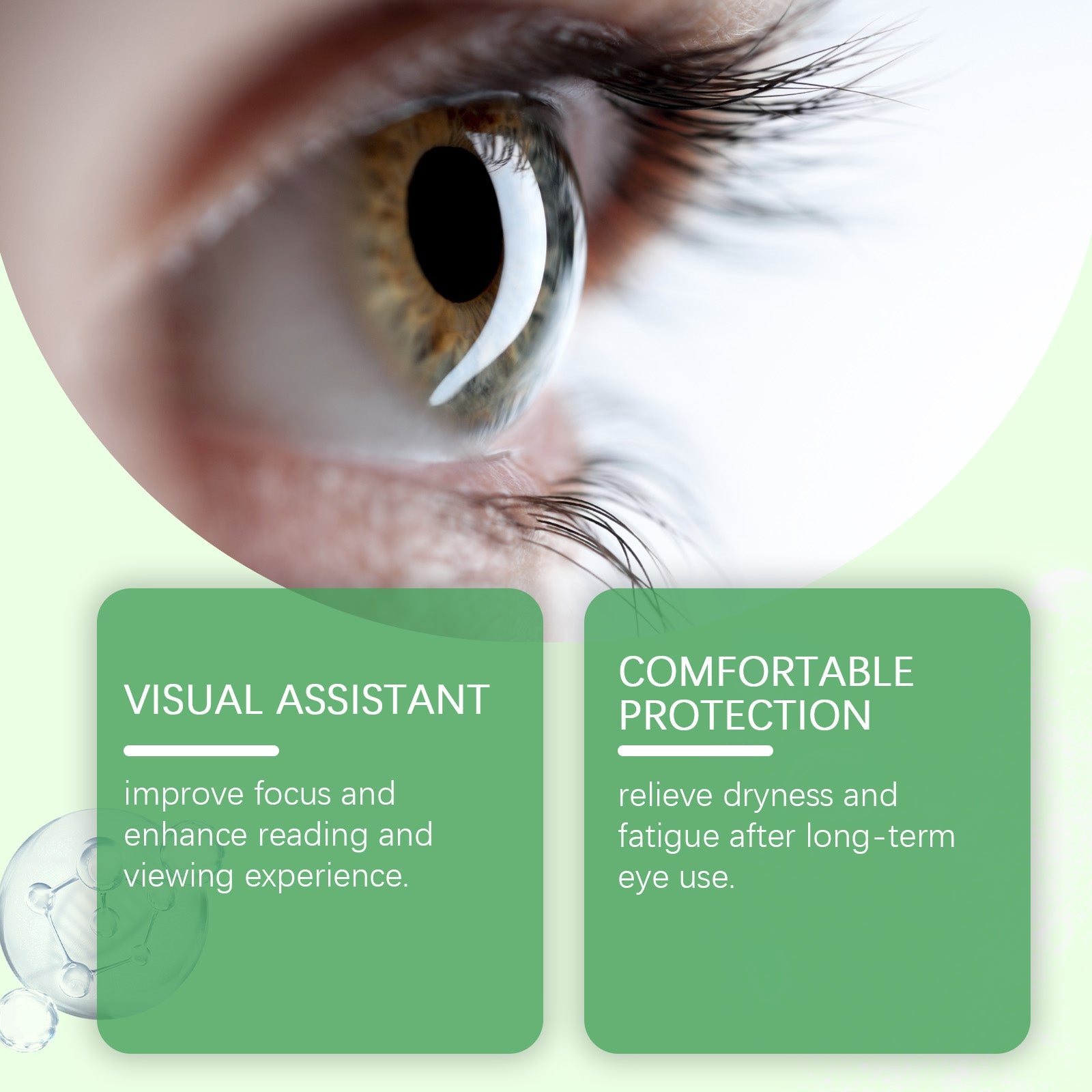 Close-up macro photography of bright, healthy eye with sharp focus and clear iris detail