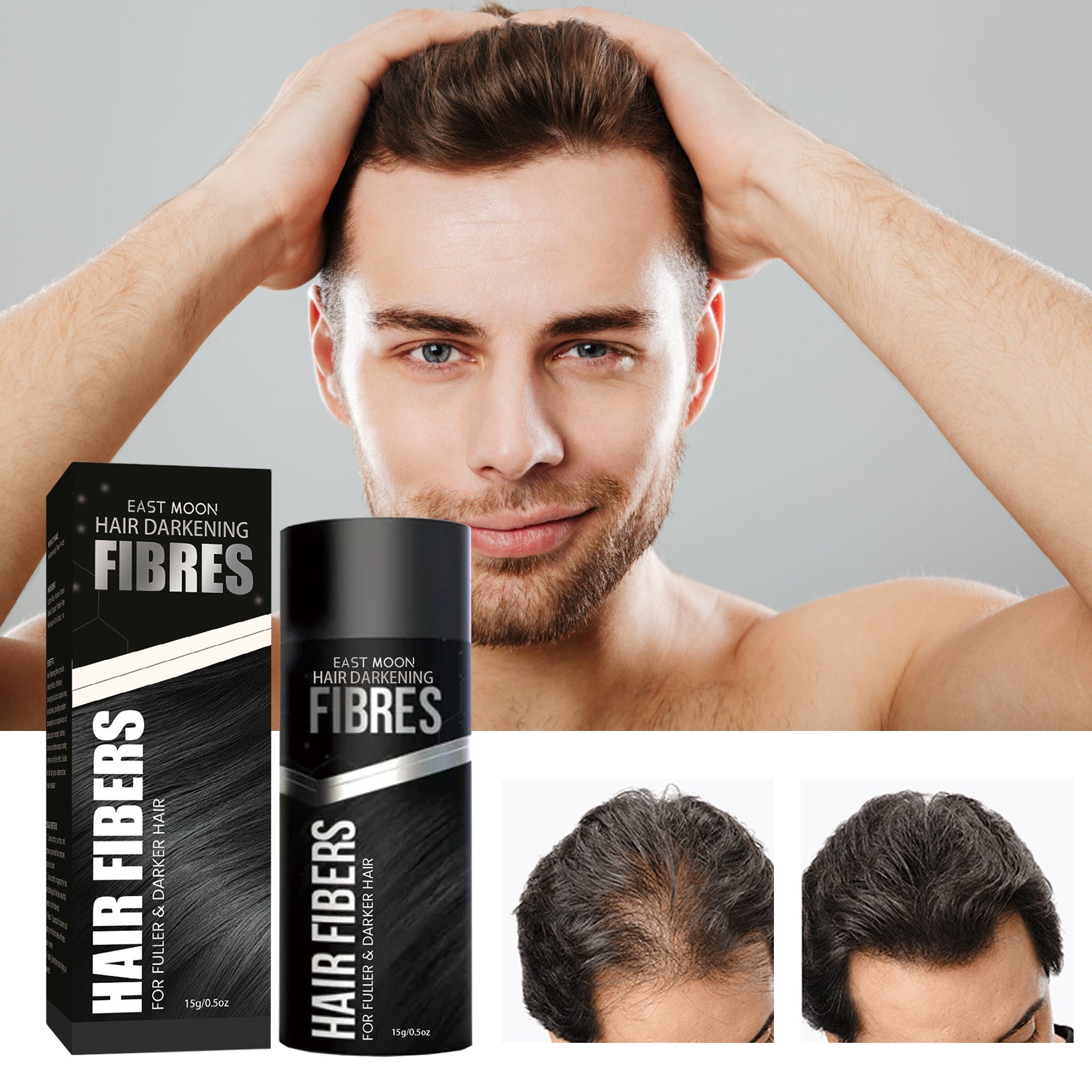 Close-up before/after comparison showing hairline coverage and crown fullness transformation