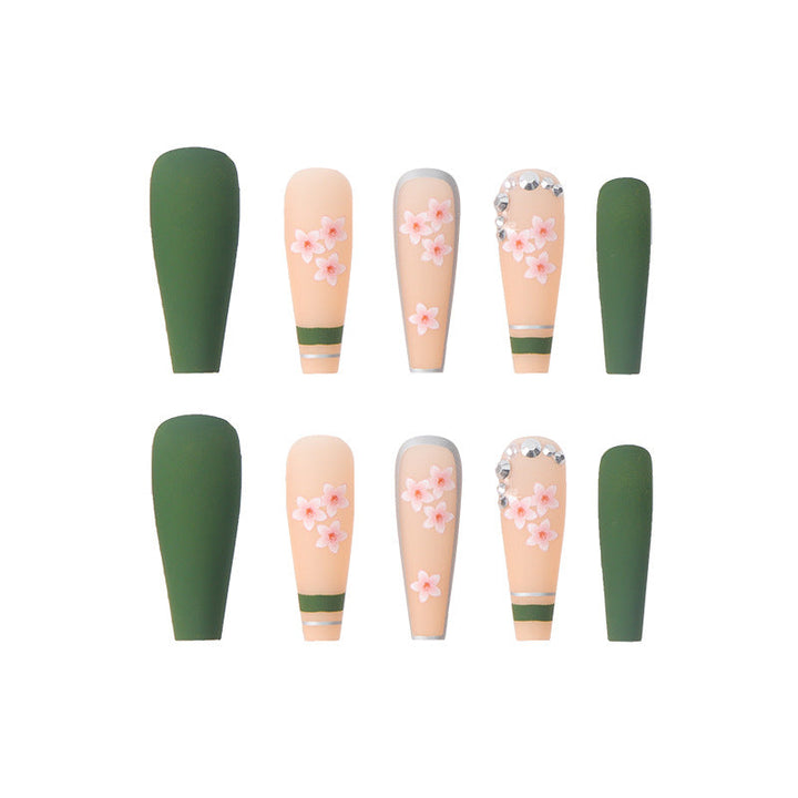 Long Ballet Press-On Nails With Spring Floral Nail Art