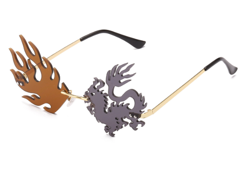 Dragon Flame Rimless Sunglasses — Festival Statement Eyewear
