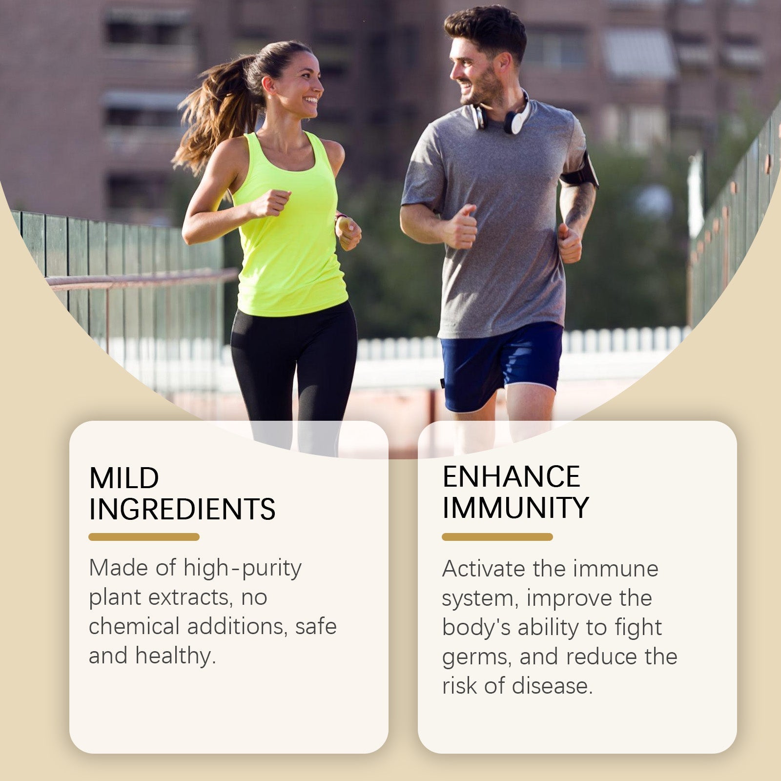 Split image showing woman blowing nose while sick in winter setting, and active woman running outdoors in athletic wear