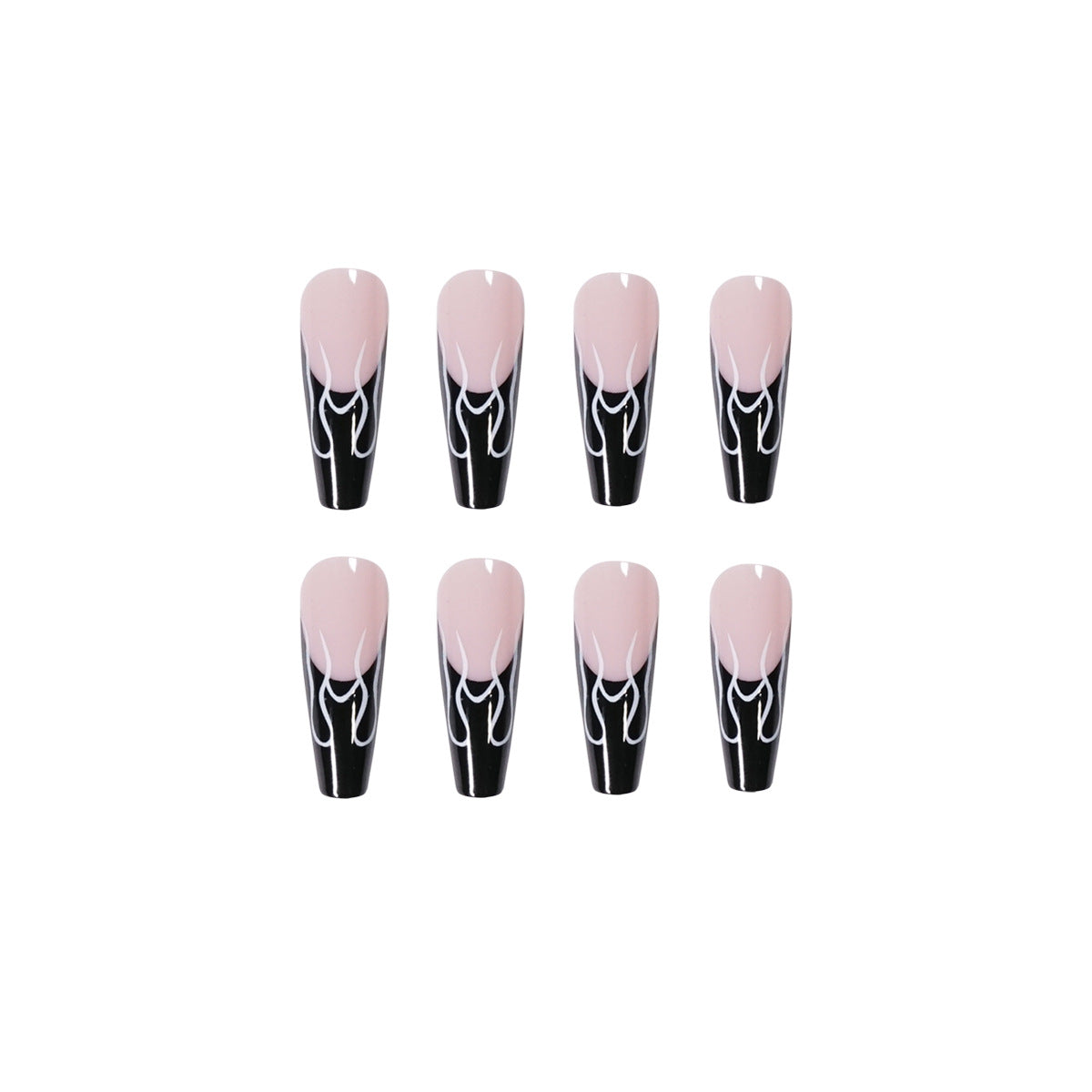 Black French Flame False Nails | Salon-Style Nail Art