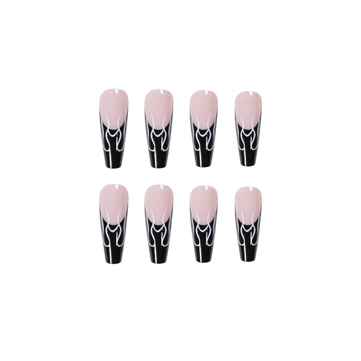 Black French Flame False Nails | Salon-Style Nail Art