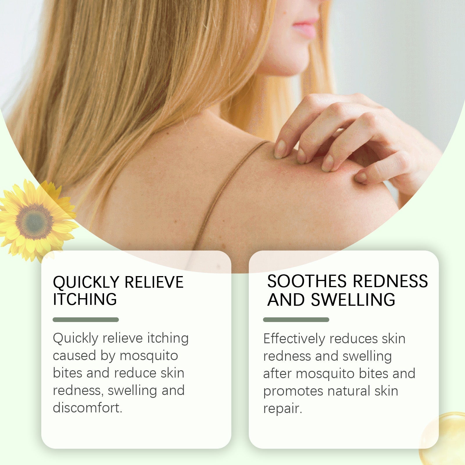 Woman from behind with hand on shoulder demonstrating application area and skin comfort
