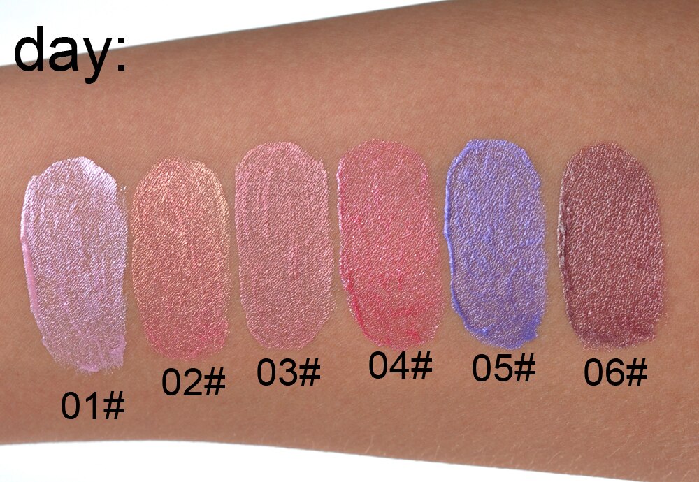 Swatch comparison of six shades showing sparkle intensity and color range from light to deep tones